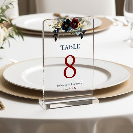 シックエレガントなブルーのネイビーのブルガン結婚ディ花 アクリルサイン