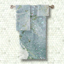 シックエレガントなホワイトグレーの銀グリッター大理石 バスタオルセット