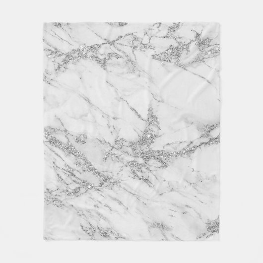 シックエレガントなホワイトグレーの銀グリッター大理石 フリースブランケット (正面)