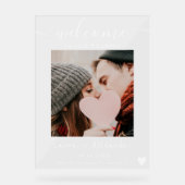 シックエレガントなホワイトフォト結婚スクリプトの歓迎 アクリルサイン (正面)