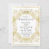 シックエレガントなボヘミ金ゴールド華美ロマ結婚ティック 招待状 (正面)