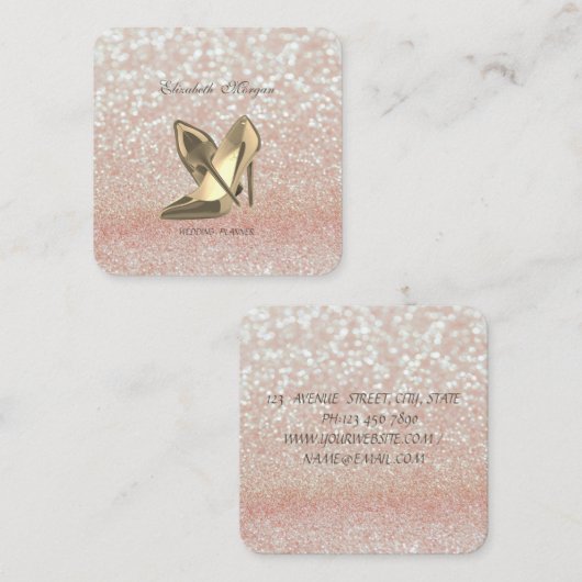 シックエレガントなモダンきらびやかな《写真》ぼけ味ハイヒール スクエア名刺 (正面/裏面)