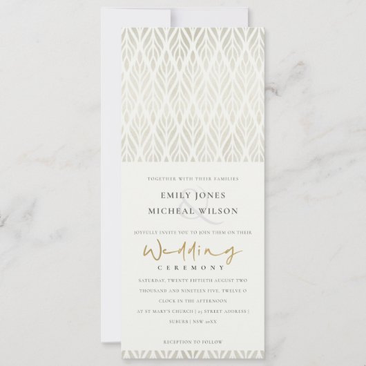 シックエレガントなモダンアールデコホワイトシルバー結婚ズ 招待状 (正面)