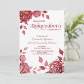 シックエレガントなロマンチックな赤のバラQuinceanera 招待状 (スタンド正面)