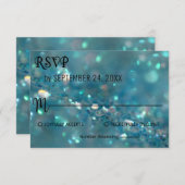 シックエレガントな上品なブルーグリッターウェディングRSVPカード 出欠カード (正面/裏面)