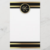 シックエレガントな光沢のある金ゴールドと黒ストライプの 便箋 (正面)