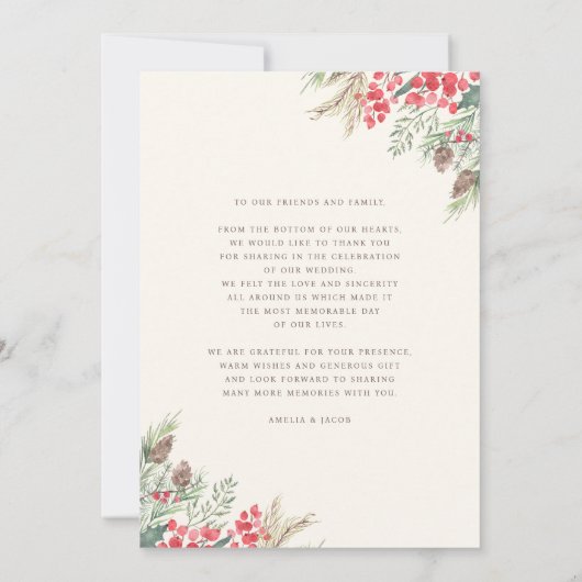 シックエレガントな冬のウェディングスクリプトありがとう サンキューカード (裏面)