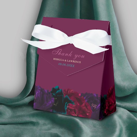 シックエレガントな宝石のトーンの花ブルゴーニュ結婚ーズ フェイバーボックス