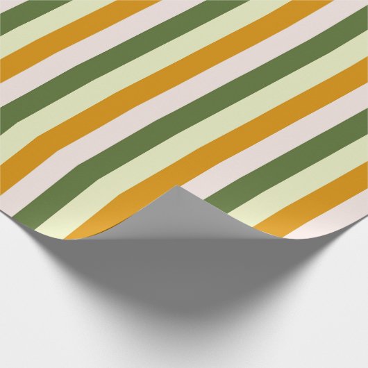 シックエレガントな暖かい緑、ピンクと金ゴールドストライプ ラッピングペーパー (角)