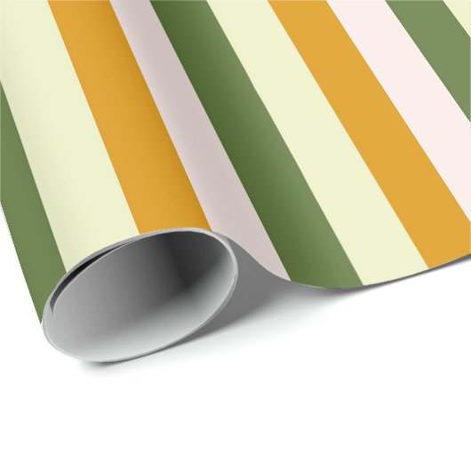 シックエレガントな暖かい緑、ピンクと金ゴールドストライプ ラッピングペーパー (ロールコーナー)
