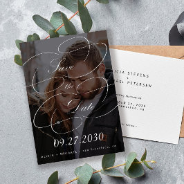 シックエレガントな書道台本の写真結婚写真 セーブザデート