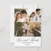 シックエレガントな書道3枚結婚写真 サンキューカード (正面)