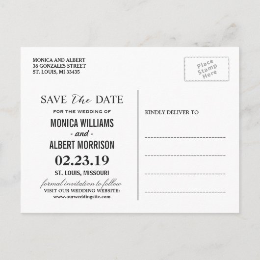 シックエレガントな松の木の森の日付を保存 案内ポストカード (裏面)