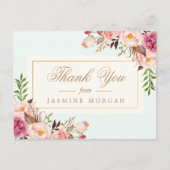 シックエレガントな水の色の花ありがとう ポストカード (正面)