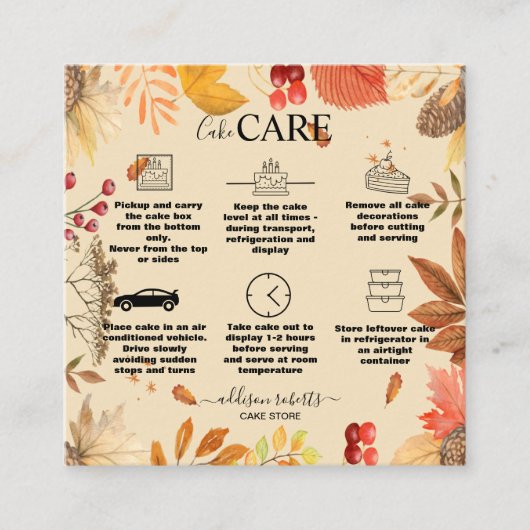 シックエレガントな水彩秋の花 スクエア名刺 (正面)