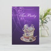 シックエレガントな渦巻きヴィンテージ紫茶パーティー 招待状 (スタンド正面)