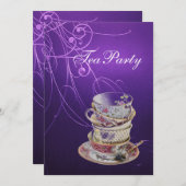 シックエレガントな渦巻きヴィンテージ紫茶パーティー 招待状 (正面/裏面)