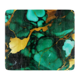 シックエレガントな濃い緑の黄金色のフェイク大理石 カッティングボード