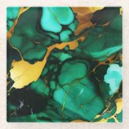 シックエレガントな濃い緑の黄金色のフェイク大理石 ガラスコースター