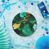 シックエレガントな濃い緑の黄金色のフェイク大理石 ペーパープレート (パーティー)