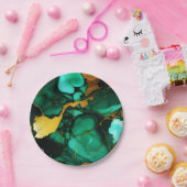 シックエレガントな濃い緑の黄金色のフェイク大理石 ペーパープレート (パーティー)