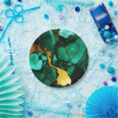 シックエレガントな濃い緑の黄金色のフェイク大理石 ペーパープレート (パーティー)