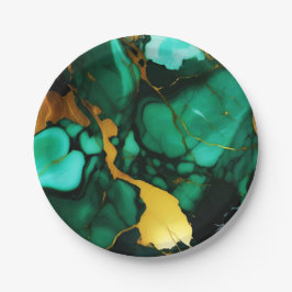 シックエレガントな濃い緑の黄金色のフェイク大理石 ペーパープレート