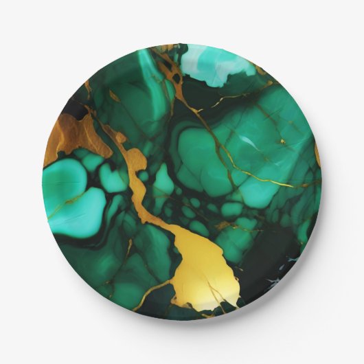 シックエレガントな濃い緑の黄金色のフェイク大理石 ペーパープレート (正面)