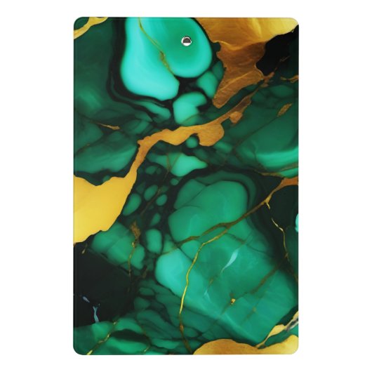 シックエレガントな濃い緑の黄金色のフェイク大理石 ミニクリップボード (裏面)