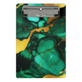 シックエレガントな濃い緑の黄金色のフェイク大理石 ミニクリップボード (正面)