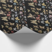 シックエレガントな牧草地バタフライ虫ブラックビートル ラッピングペーパー (角)