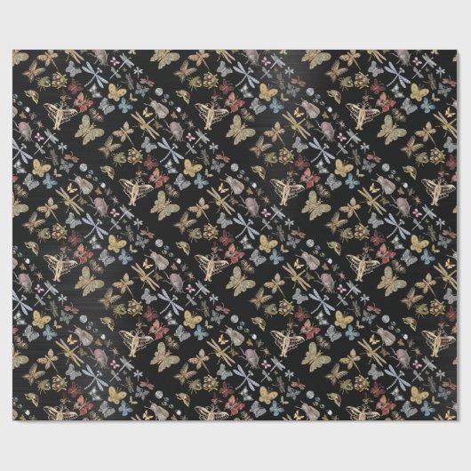 シックエレガントな牧草地バタフライ虫ブラックビートル ラッピングペーパー (フラット)