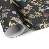 シックエレガントな牧草地バタフライ虫ブラックビートル ラッピングペーパー (ロールコーナー)