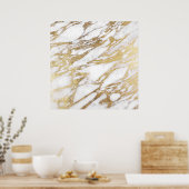 シックエレガントな白と金ゴールドの大理石パターン ポスター (キッチン)