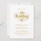シックエレガントな白と金ゴールドの書結婚道 招待状 (正面)