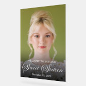 シックエレガントな白のスクリプトSweet sixteen写真 アクリルサイン (傾斜)