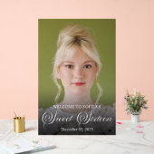 シックエレガントな白のスクリプトSweet sixteen写真 アクリルサイン (ウェディング)