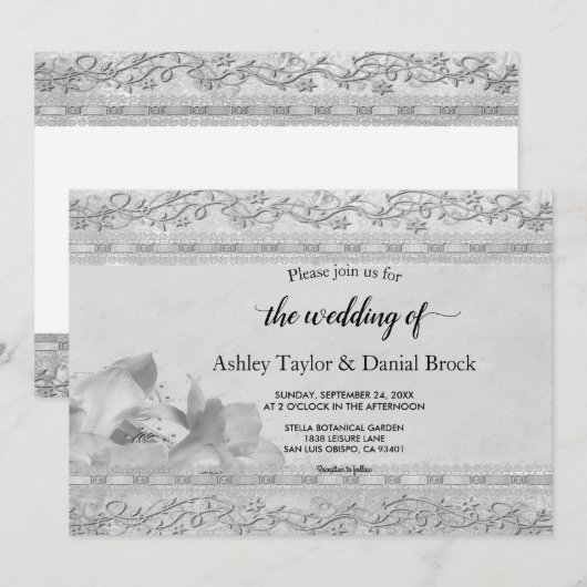 シックエレガントな白黒のスクリプフォーマルト結婚ス 招待状 (正面/裏面)