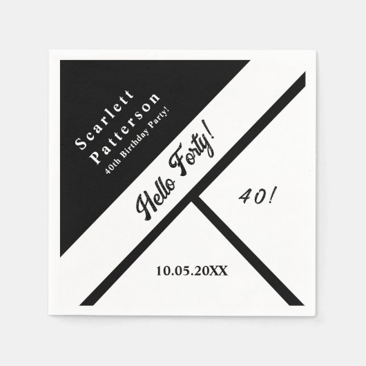 シックエレガントな白黒のモダン誕生日 スタンダードカクテルナプキン (正面)