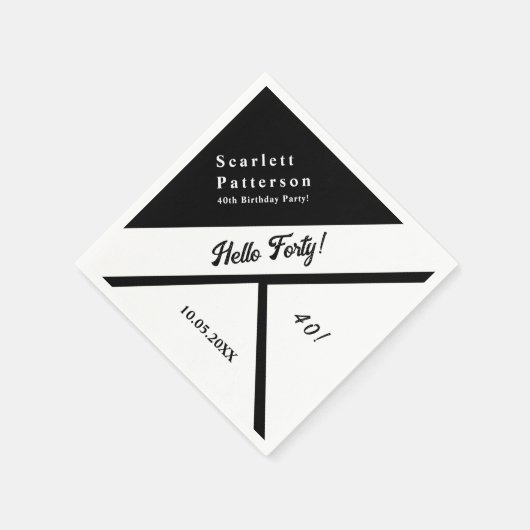 シックエレガントな白黒のモダン誕生日 スタンダードカクテルナプキン (角)