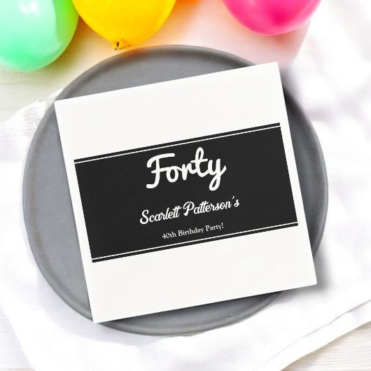 シックエレガントな白黒のモダン誕生日 スタンダードカクテルナプキン