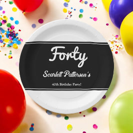 シックエレガントな白黒のモダン誕生日 ペーパープレート