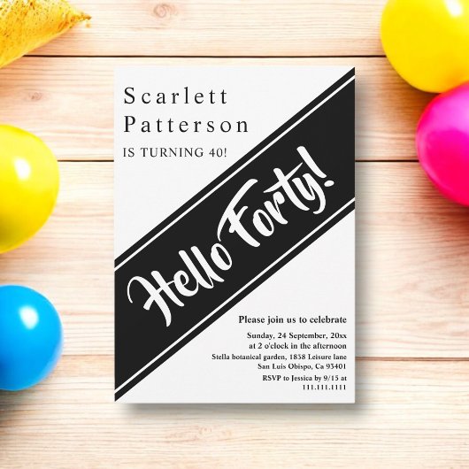 シックエレガントな白黒のモダン誕生日 招待状