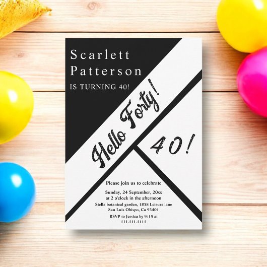 シックエレガントな白黒のモダン誕生日 招待状