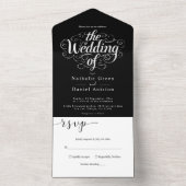 シックエレガントな白黒の書結婚跡 オールインワン招待状 (内側)