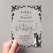 シックエレガントな白黒カップルのフレーム結婚ズ アクリル招待状 (インサイチュ (ポータブル))