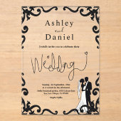 シックエレガントな白黒カップルのフレーム結婚ズ アクリル招待状 (正面)