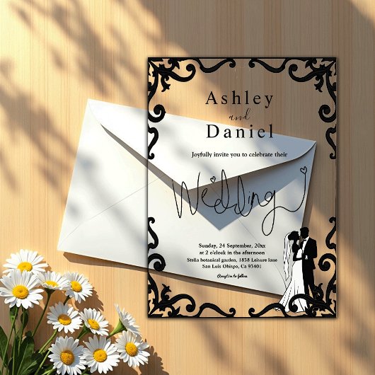 シックエレガントな白黒カップルのフレーム結婚ズ アクリル招待状