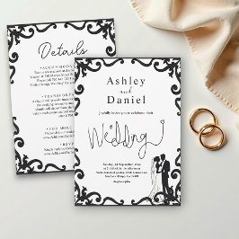 シックエレガントな白黒カップルのフレーム結婚ズ 招待状