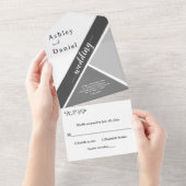 シックエレガントな白黒グレーモダン結婚ズ オールインワン招待状 (貼ってはがせる)